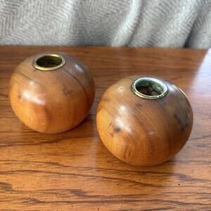 Vintage MCM Duncan’s Myrtlewood Round Ball Wooden Taper Candle Holders Oregon